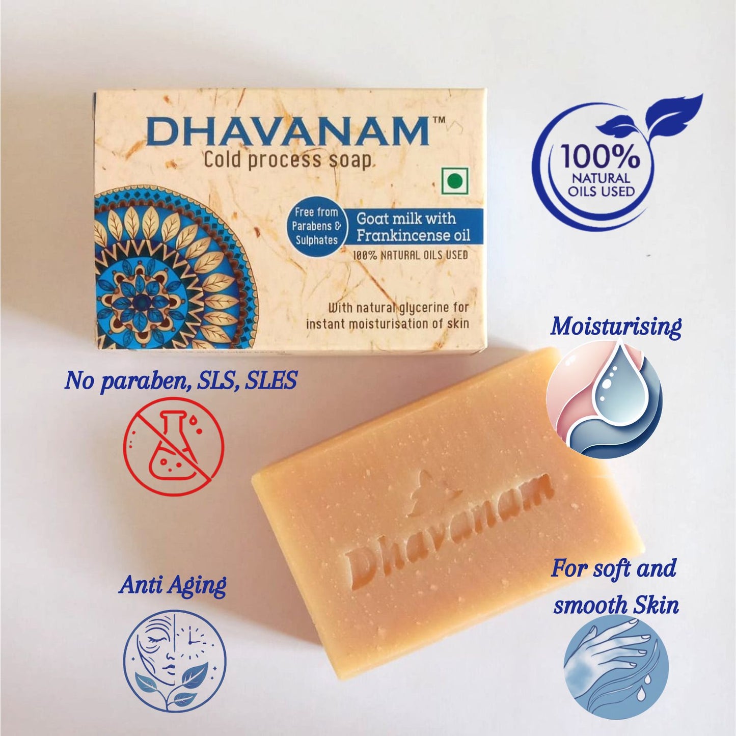 Dhavanam Natural Soap Combo – Goat Milk, Multani Mitti & Neem (Pack of 3)
