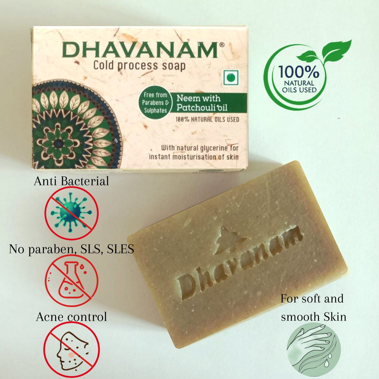 Dhavanam Natural Soap Combo – Goat Milk, Multani Mitti & Neem (Pack of 3)