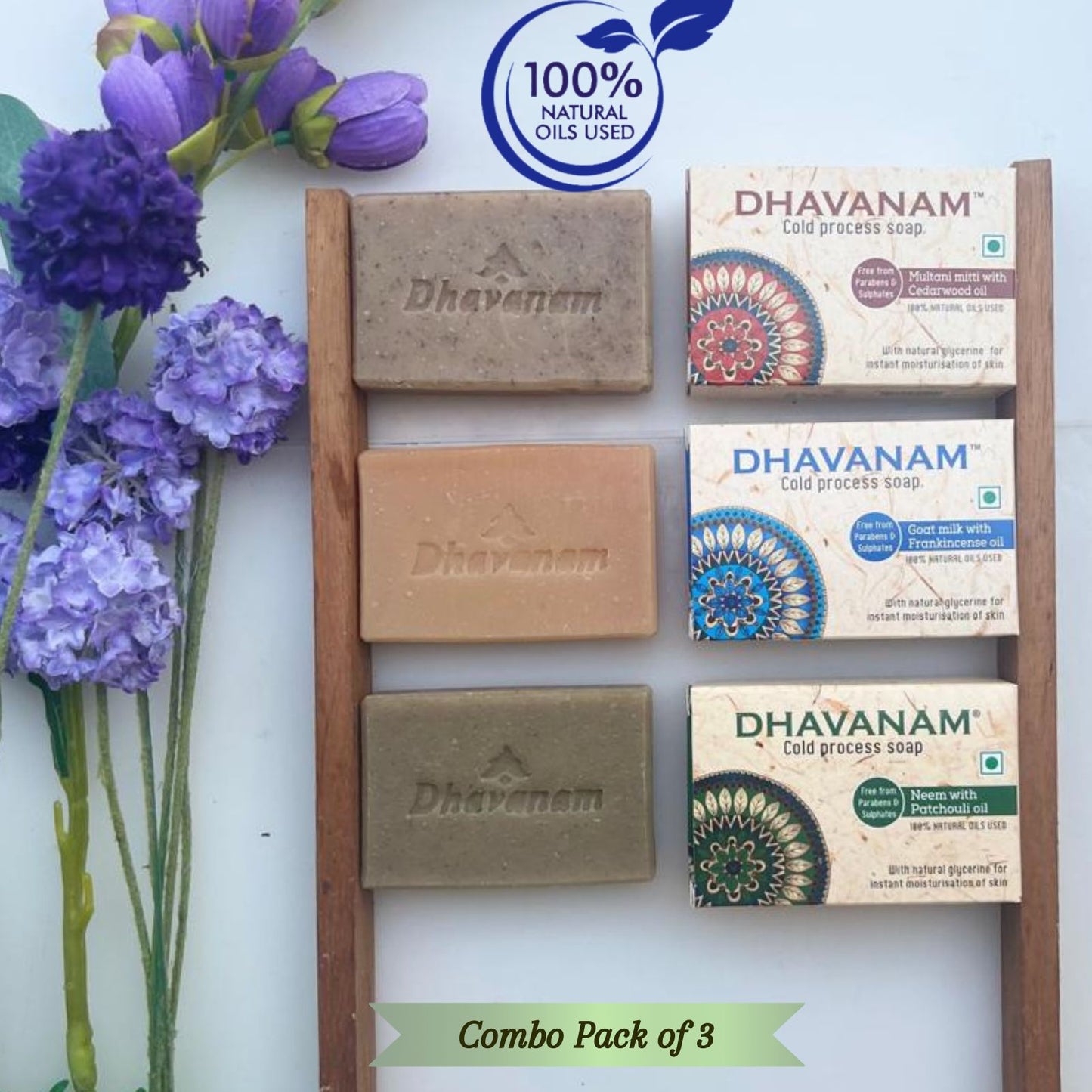 Dhavanam Natural Soap Combo – Goat Milk, Multani Mitti & Neem (Pack of 3)