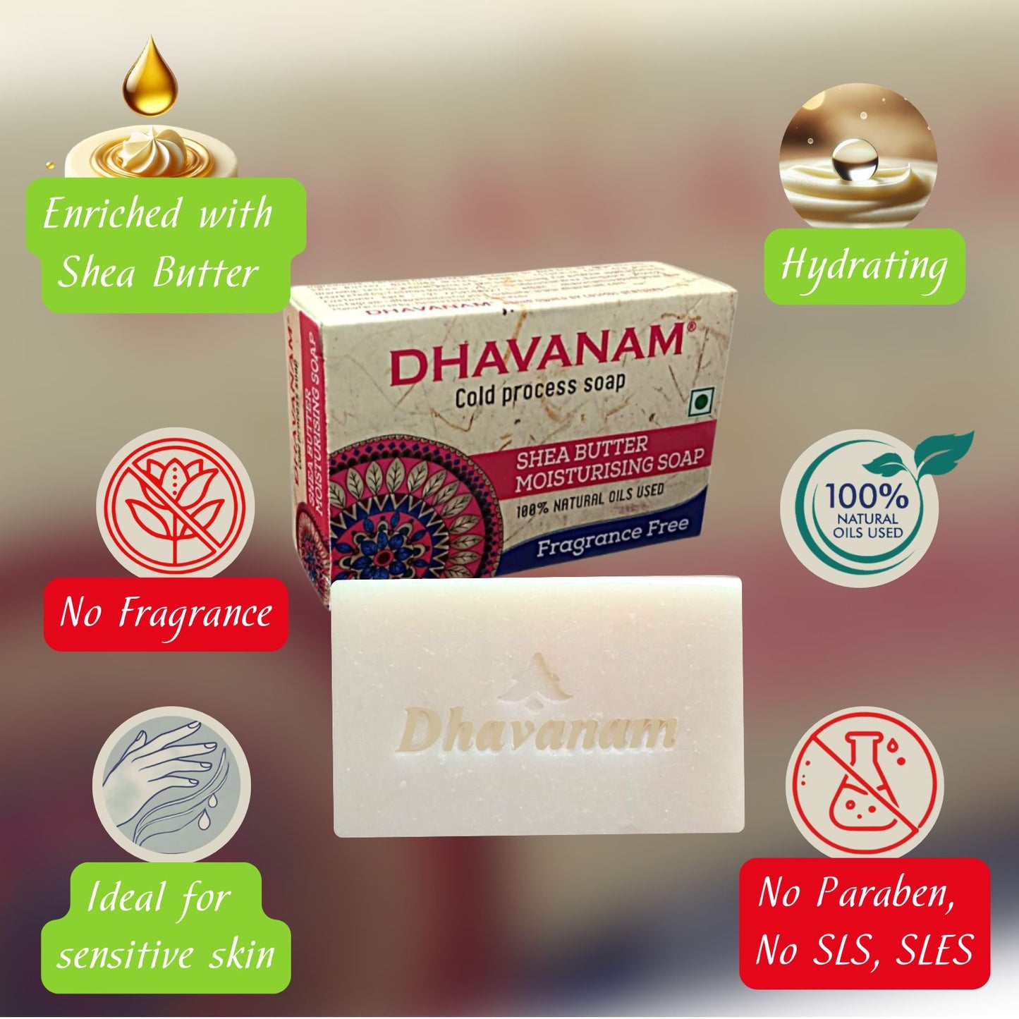 Fragrance Free Shea Butter Moisturising Soap – For Soft Skin (pack of3)