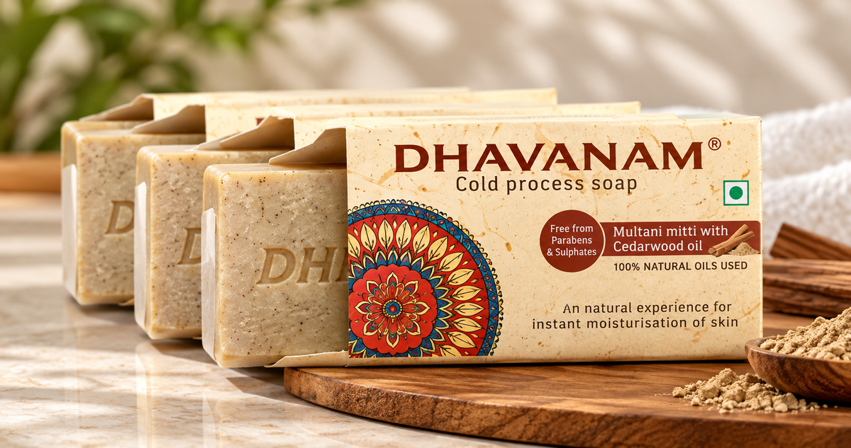 Dhavanam Natural Multani Mitti Soap (Refreshing Clay Cleanser) – Pack of 3