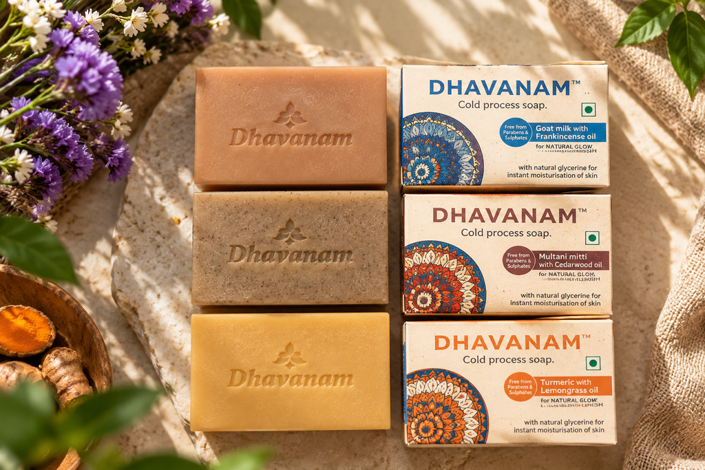 Dhavanam Gentle Hydration Soap (with Goat Milk & Coconut Oil) - pack of 3